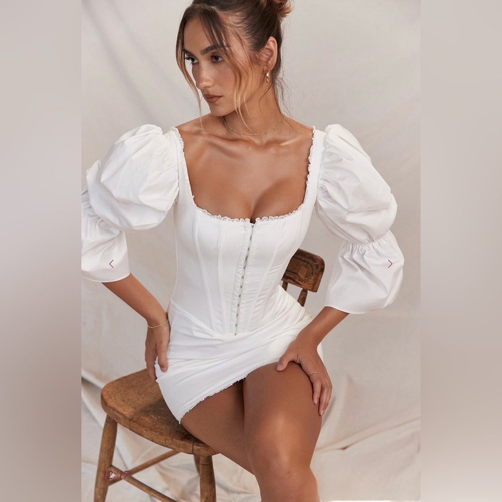 House of CB Matilda White puff sleeve corset dress
